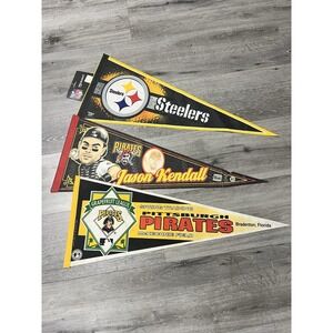 Lot of 3 Vintage Full Size Pittsburgh Pennants Steelers And Pirates Pennants